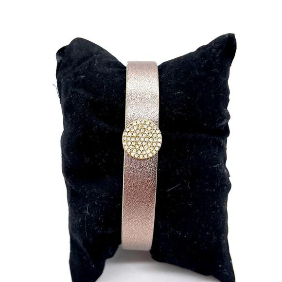 Stella & Dot Keep Collective Leather Bracelet w/ One Crystal Paved Charm - Picture 1 of 4